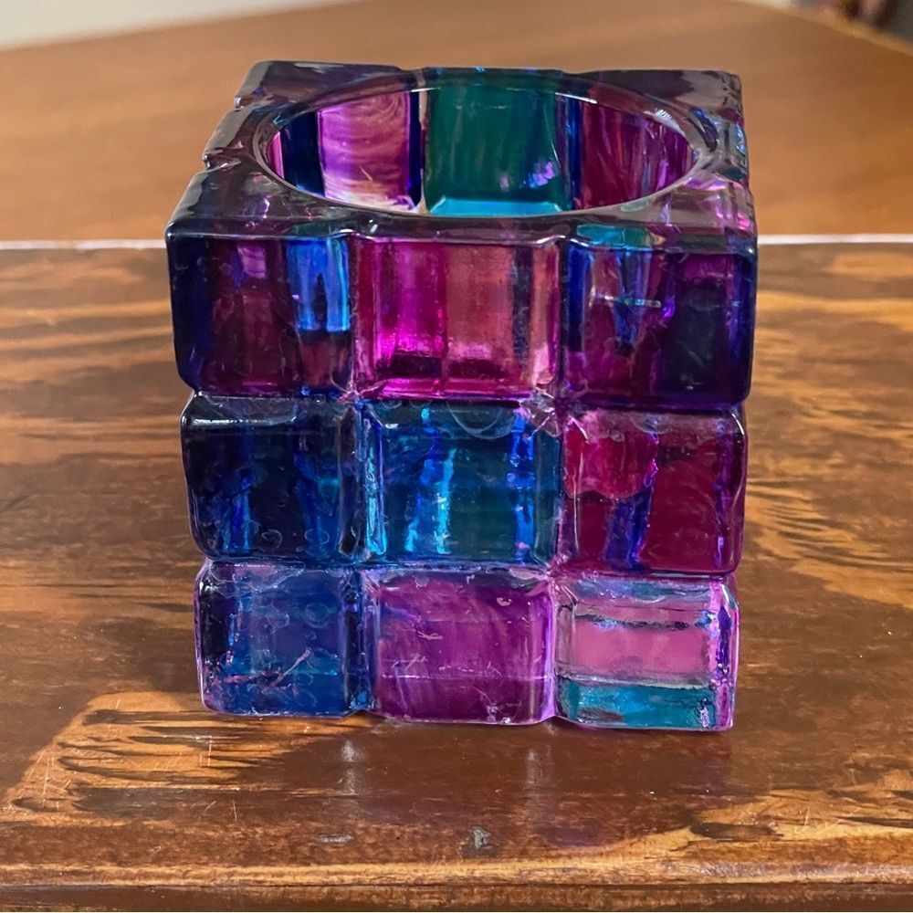 Colorful Cube Glass Votive Candle Holder Pink Blue Purple